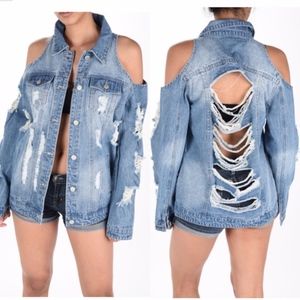 NWT Distressed Denim Jacket
